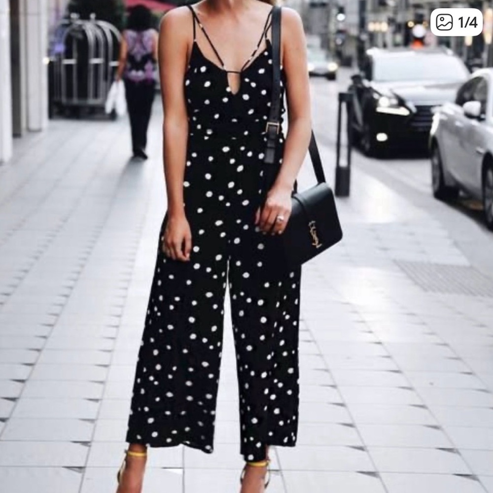 Topshop Black and White Polka Dot Jumpsuit - Picture 1 of 8